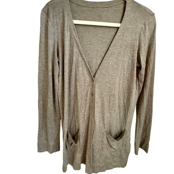 Eileen Fisher Heather Beige Gray Silk Cotton V-Neck Cardigan Sweater Sz XS - Picture 1 of 6